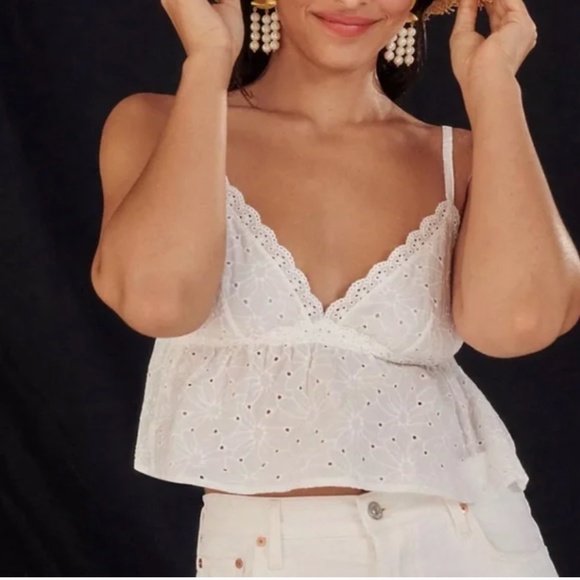 ⭐️ By Anthropologie Cropped Eyelet Tank V Neck Chic Glam Beach Boho Blouse Top - Picture 1 of 6